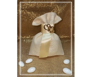 Μπομπονιέρα γάμου πουγκί με διπλή καρδιά